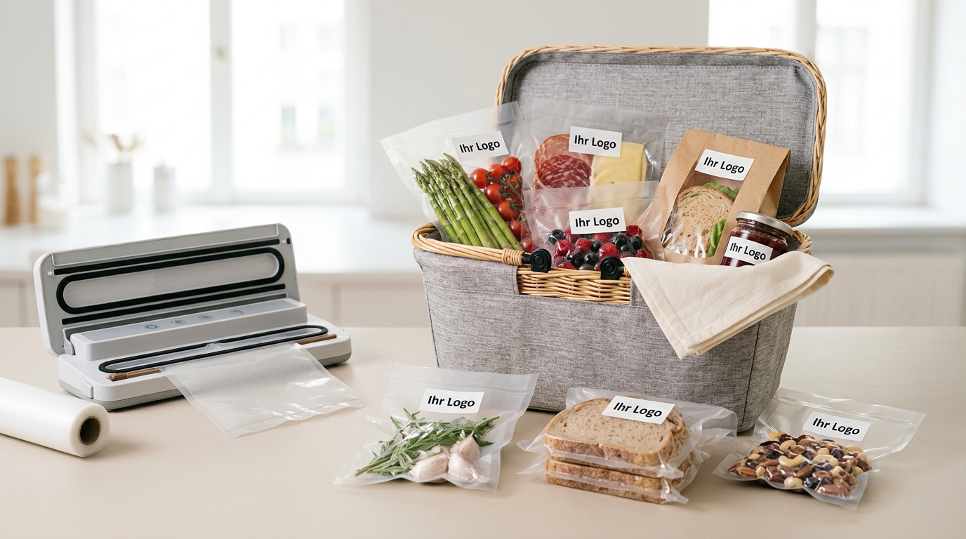 Faltbarer Picknickkorb mit Lebensmittelverpackung