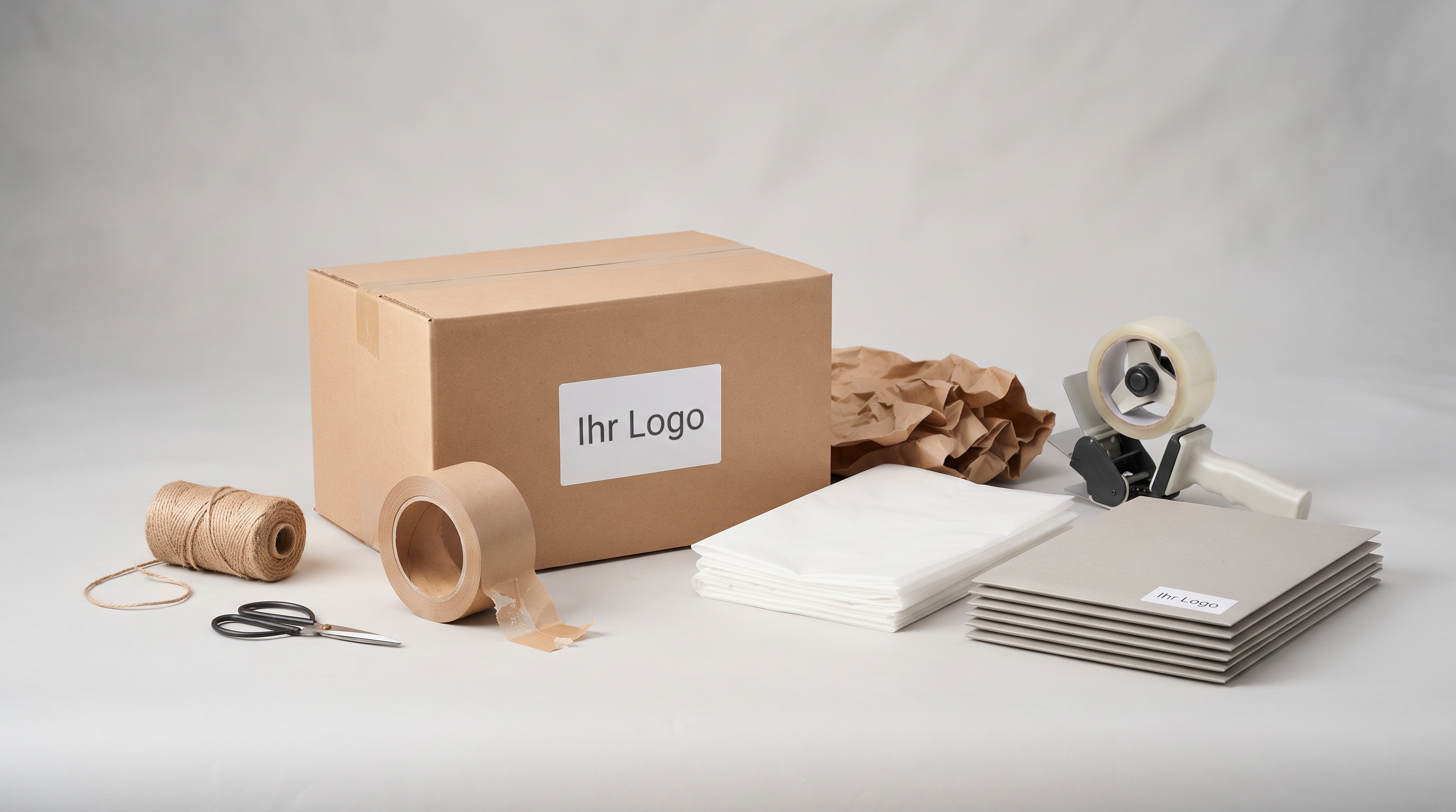 Verpackungsmaterial für den Versand: Karton, Klebeband, Füllmaterial und Zubehör